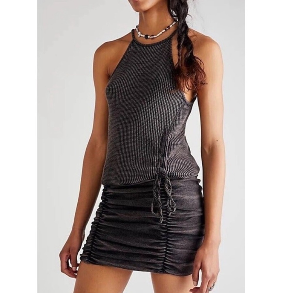 NWT FREE PEOPLE katya fitted waffle dress distressed grey size x small